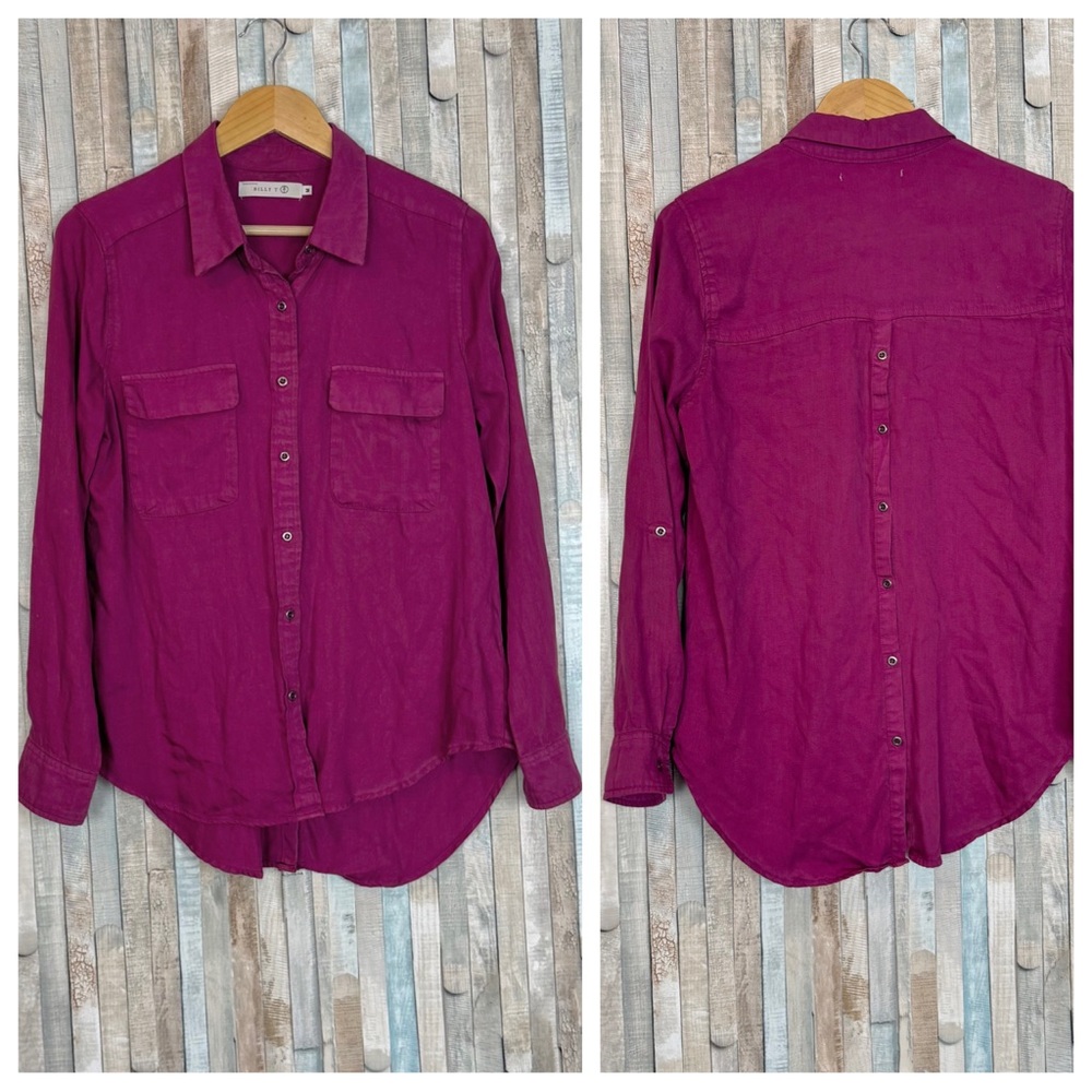 Billy T Oversized Button Back‎ Shirt Buttondown Top Pockets Lyocell Berry M $138